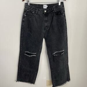 Princess Polly Black Washed Distressed Wide Leg Jeans Size 10